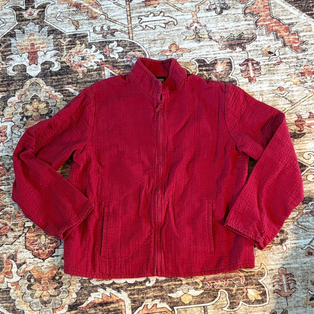 Eileen Fisher Red Textured Cotton Zip Up Jacket sz S
